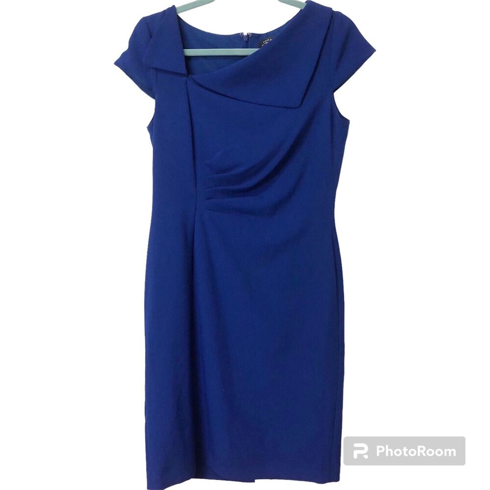 Tahari Arthur Levine Women Dress Blue Sheath Sleeveless Boat Neck Size 10
